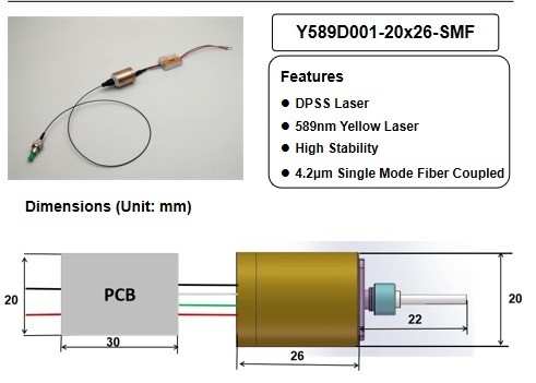 0.2 KG APC Type de puissance Laser DPSS jaune pour l'accouplement de fibres à mode unique Haute stabilité