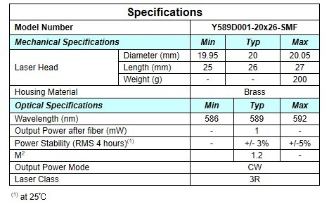 0.2 KG APC Type de puissance Laser DPSS jaune pour l'accouplement de fibres à mode unique Haute stabilité
