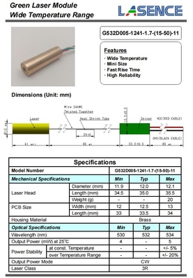 532nm 5mW 3R module laser vert avec une longue durée de vie Poids 0,02 KG Durée de vie 5000 heures